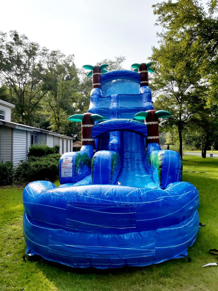 24ft Blue Hurricane Bounce house and water slide rentals in Ivey Gray