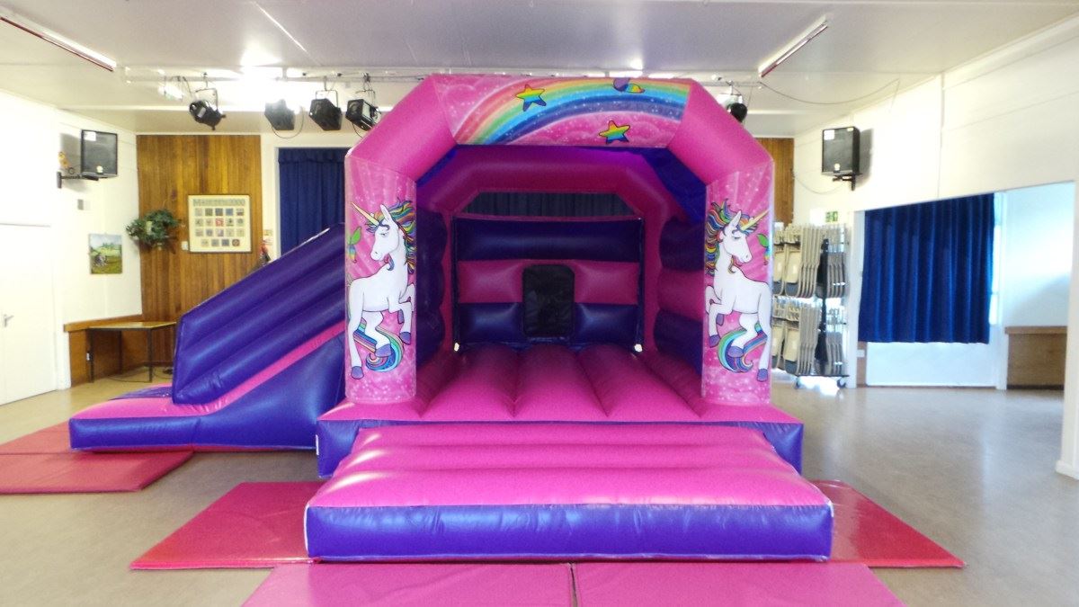 pink and purple bouncy castle