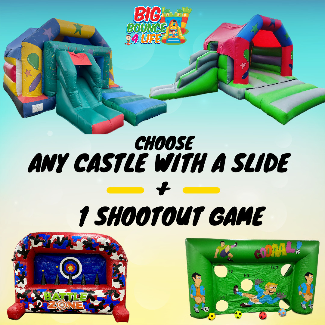 bouncy castle hire with slide & inflatable nerf shoot out Birmingham