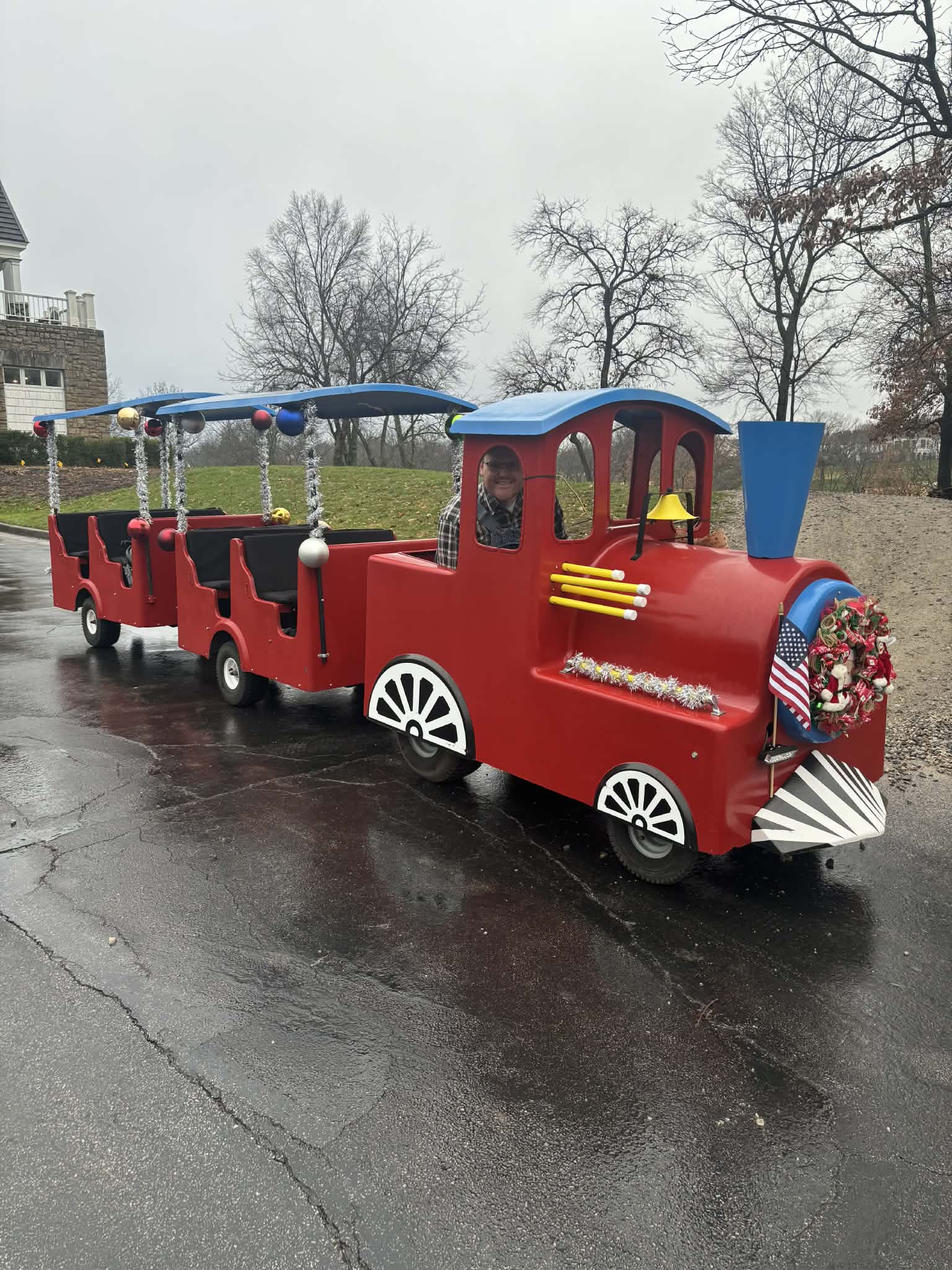 Trackless Train For Rent White Christmas Barrel Train | $500 3-Hour Holiday Rental