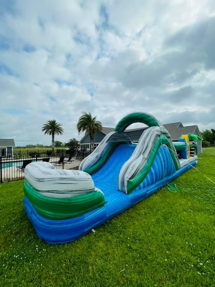 Tropical Obstacle 48ft Wet / Dry Bounce House and Water slide Rentals