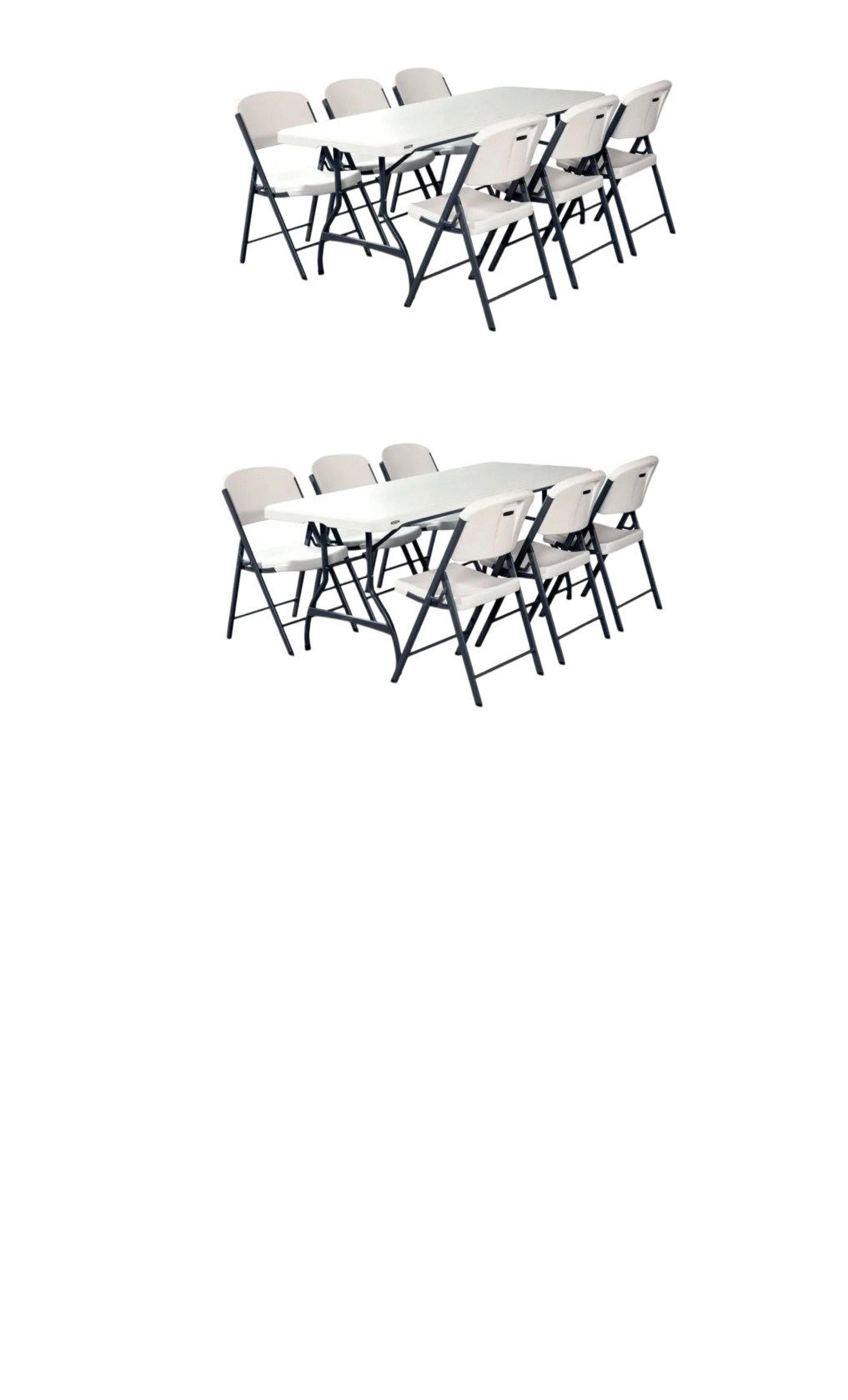 12 people Table & Chair Package 12 White plastic & metal chairs & 2