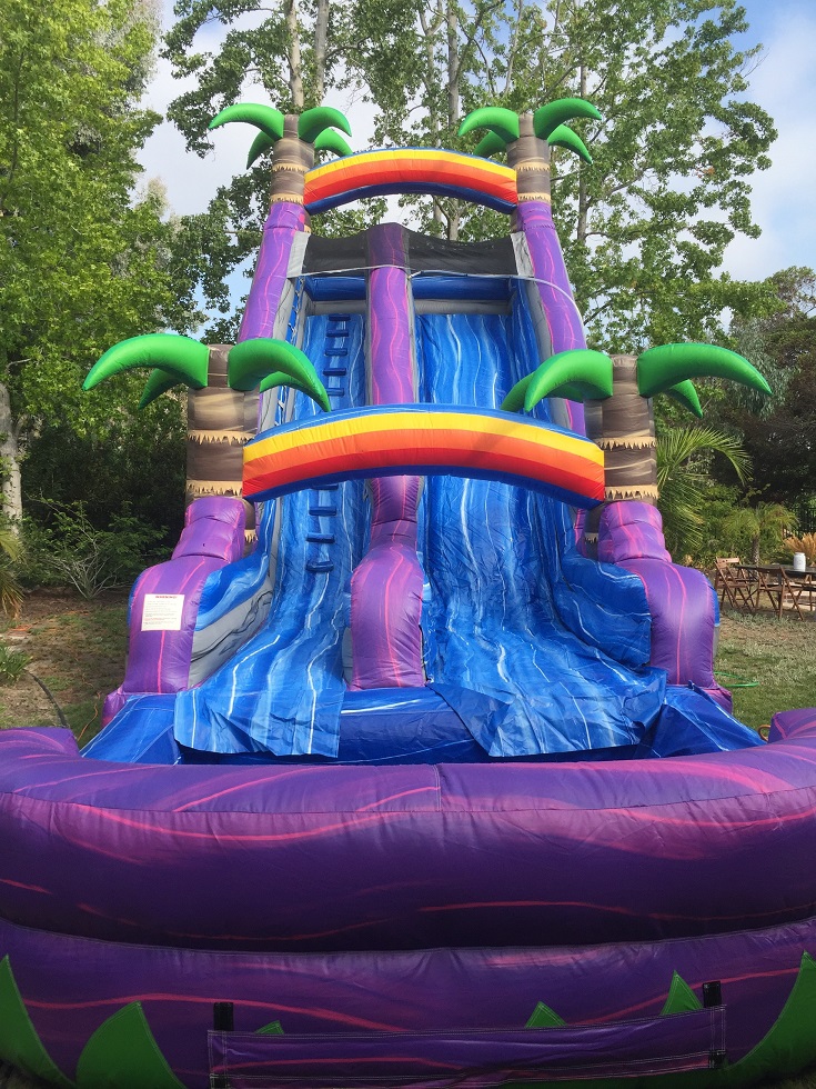 22 ft Purple Tropical Waterslide Bounce House Rental, Laser Tag