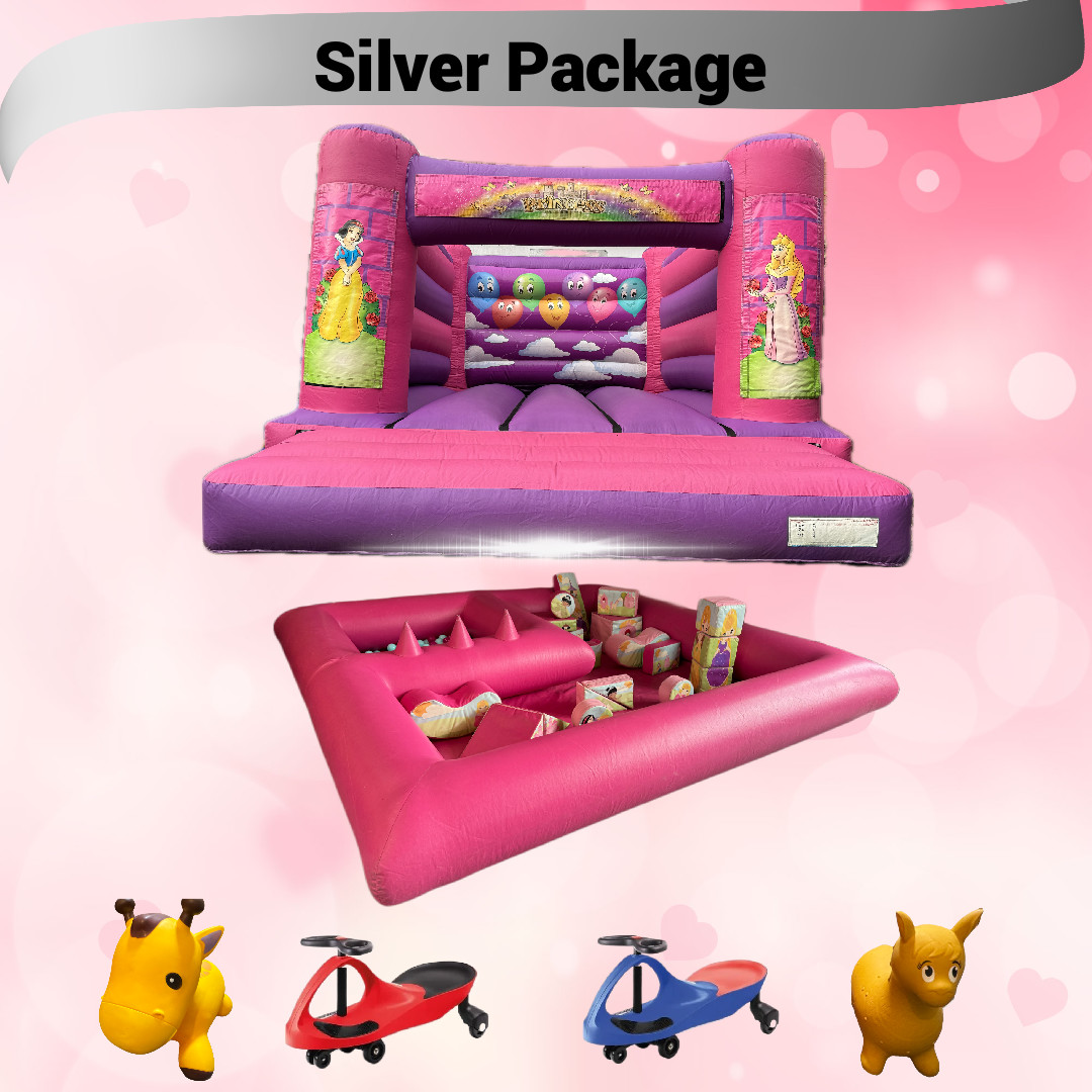 Princess Low Height Bouncy Castle - Silver Party Package