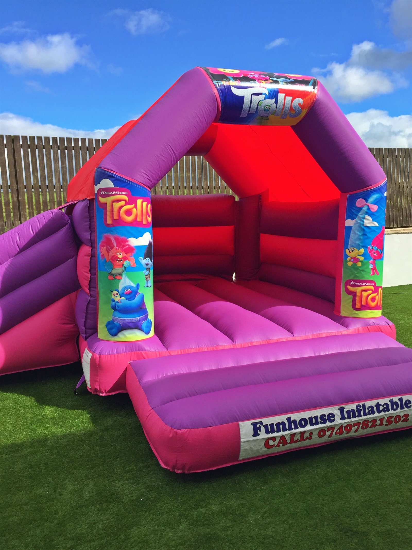 Trolls Combo Slide Bouncy Castle (Pink) Bouncy Castle Hire in