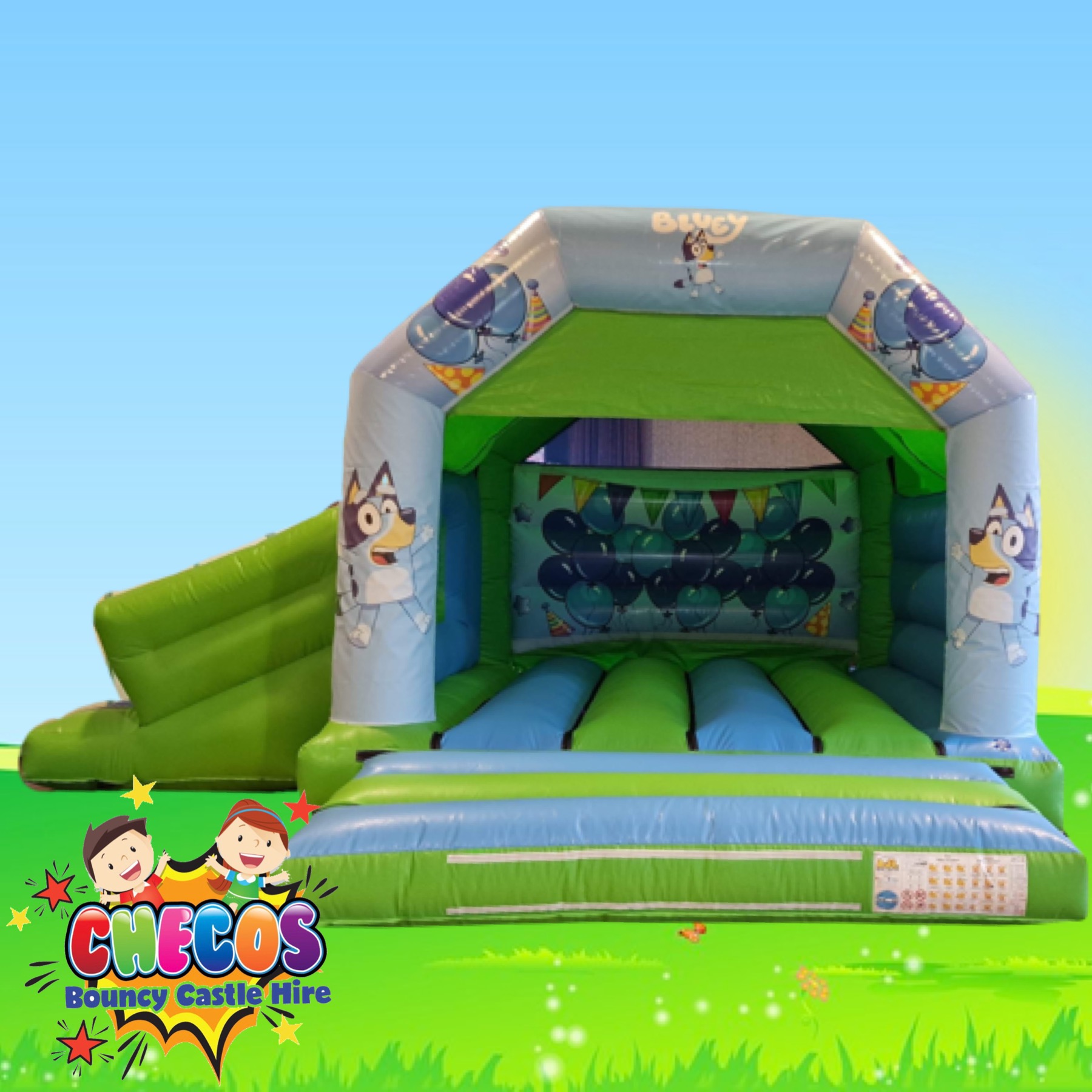 Bluey Blue Green Party Bouncy Castle Combo Bouncy Castle Hire bluey-blue-green-party-bouncy-castle-combo-bouncy-castle-hire