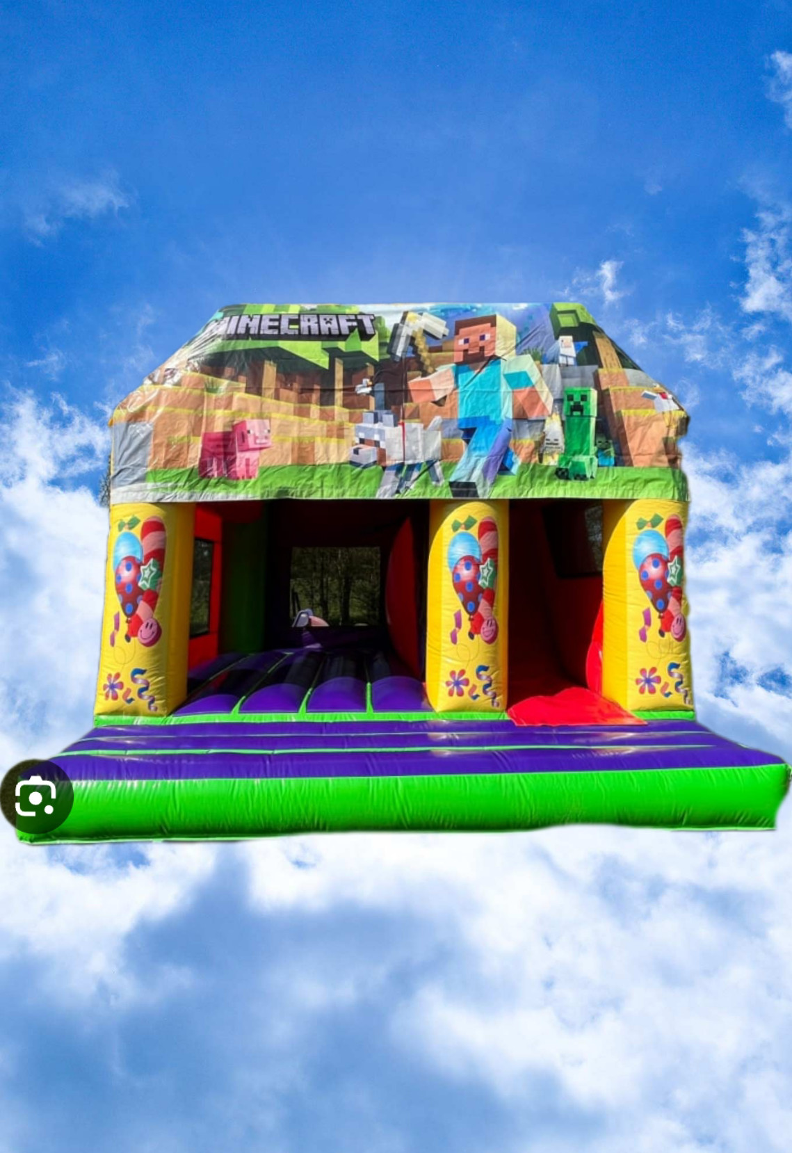 Minecraft castle with 8ft slide Bouncy castle and marquee hire in