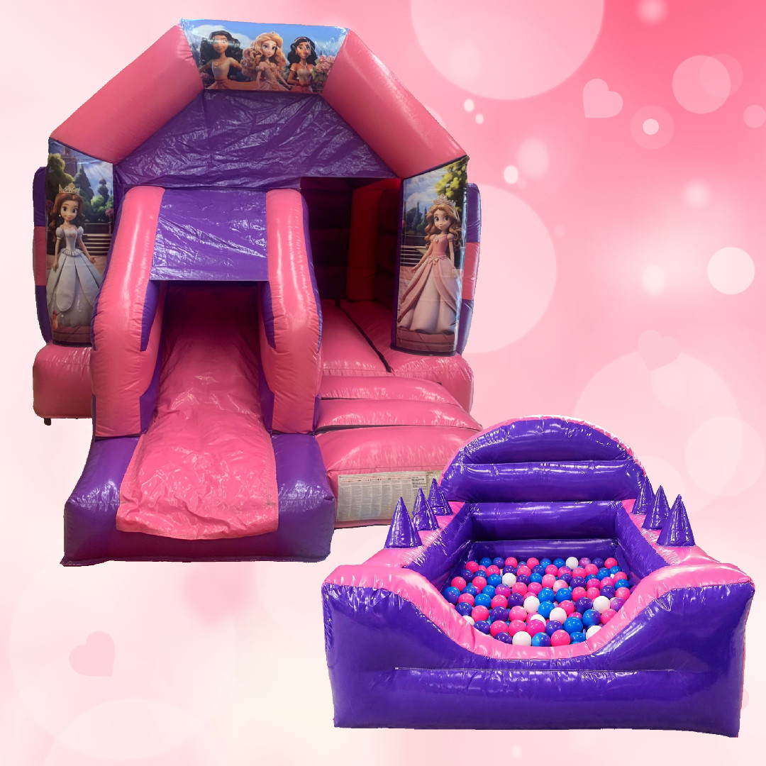 Princess Fairytale Bouncy Castle & Pink and Purple Ball Pit Package