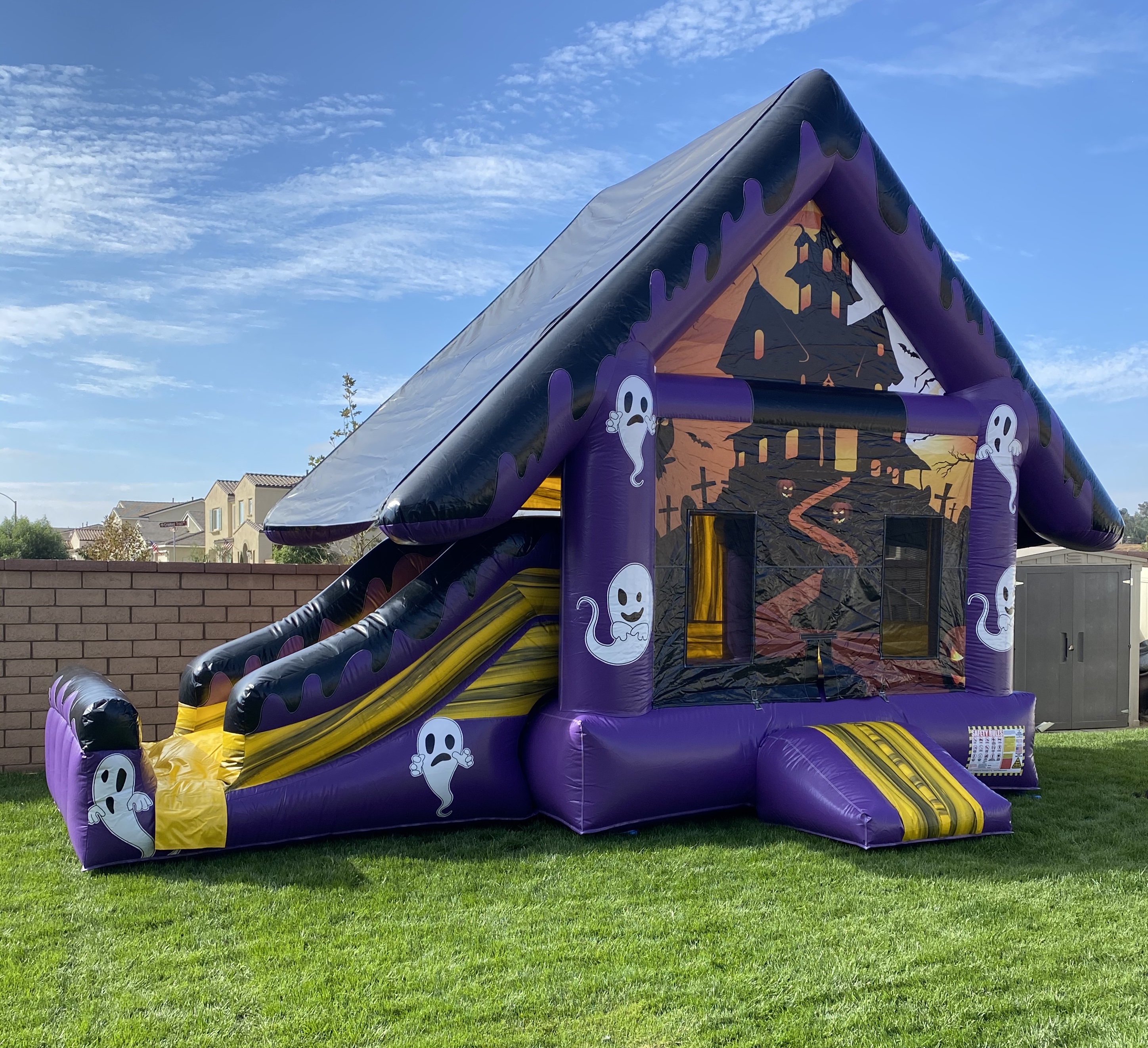 Purple Haunted House Combo Bounce House Rental, Laser Tag, Water