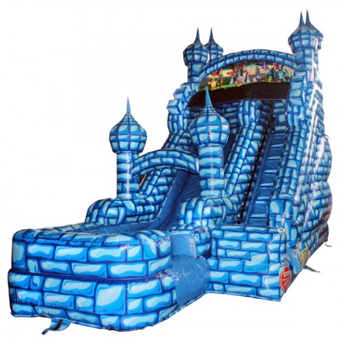 16 Foot Blue Castle Waterslide Best Inflatable and Bounce House Hire