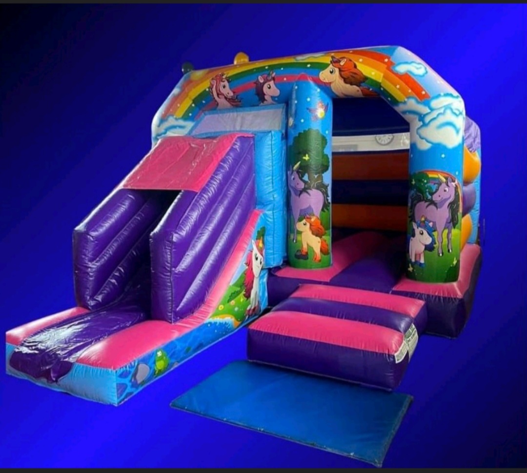 19 x 13 x 10ft Unicorn Front exit Slide Bouncer - Bouncy Castle Hire in ...