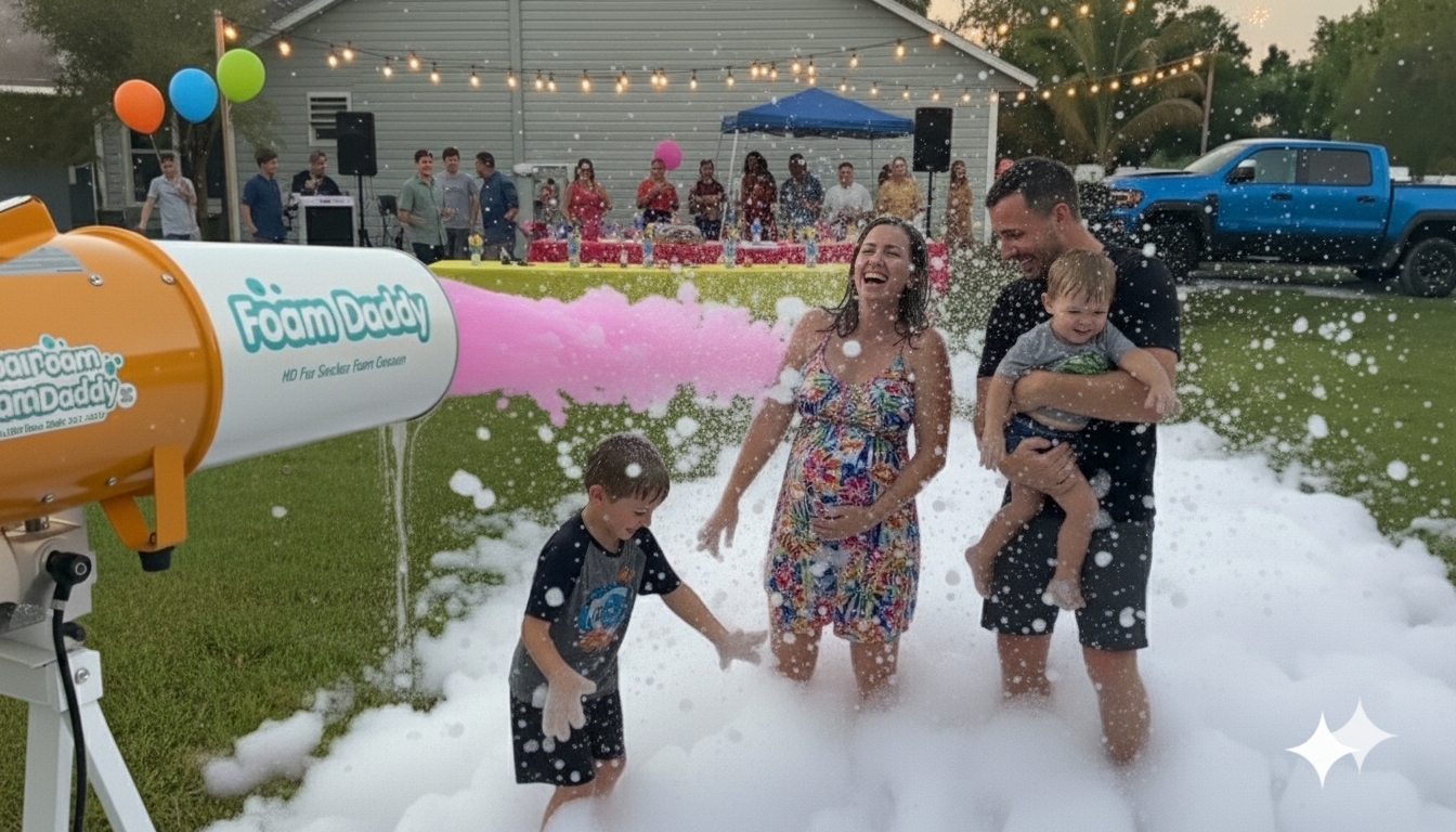Sebastian Inflatable Gender Reveal Foam Party - Inflatable rentals in FL | Sebastian Inflatables