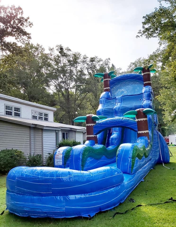 24ft Blue Hurricane Bounce house and water slide rentals in Ivey Gray