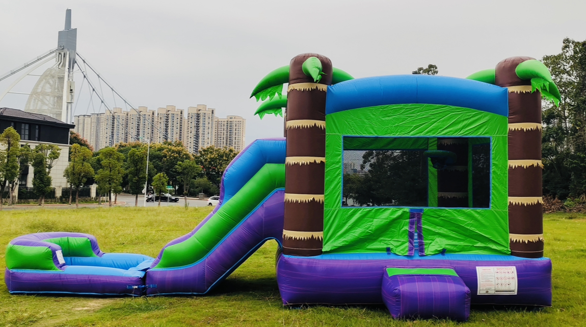 Tropical Deluxe Combo Wet Bounce House and Waterslide Rentals in Gray