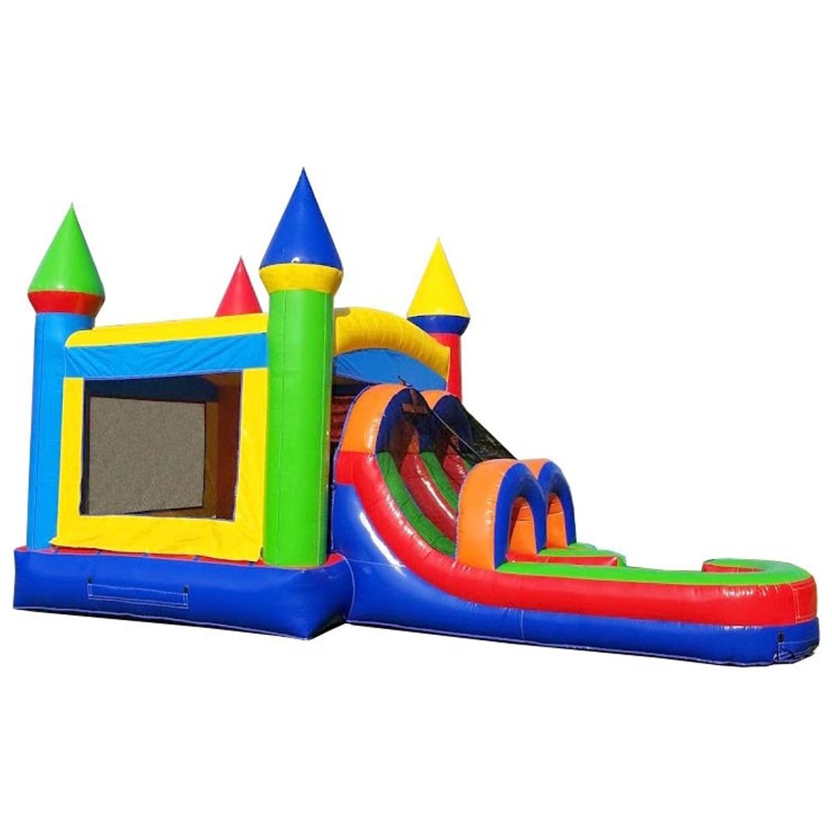 Kids Modern Rainbow Slide Bounce House Combo Hire in Atlanta, Austell