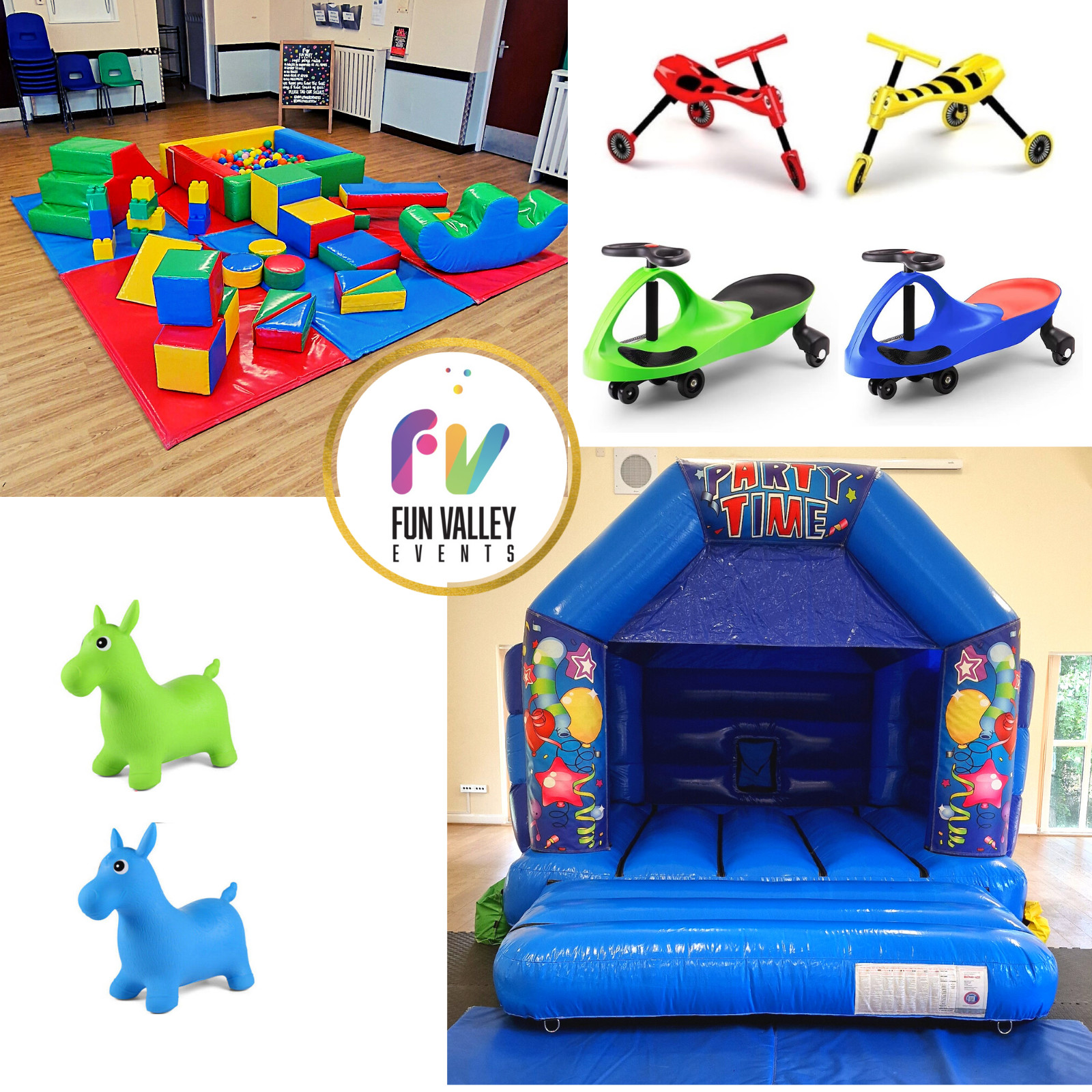 16. Bouncy Castle, 10ft x 9ft Multicoloured Soft Play, 2 Wiggle Cars, 2 ...