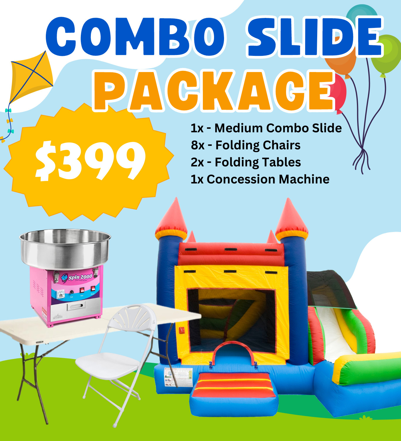 Combo Slide Package, Concession, Tables and Chairs Best Bounce House