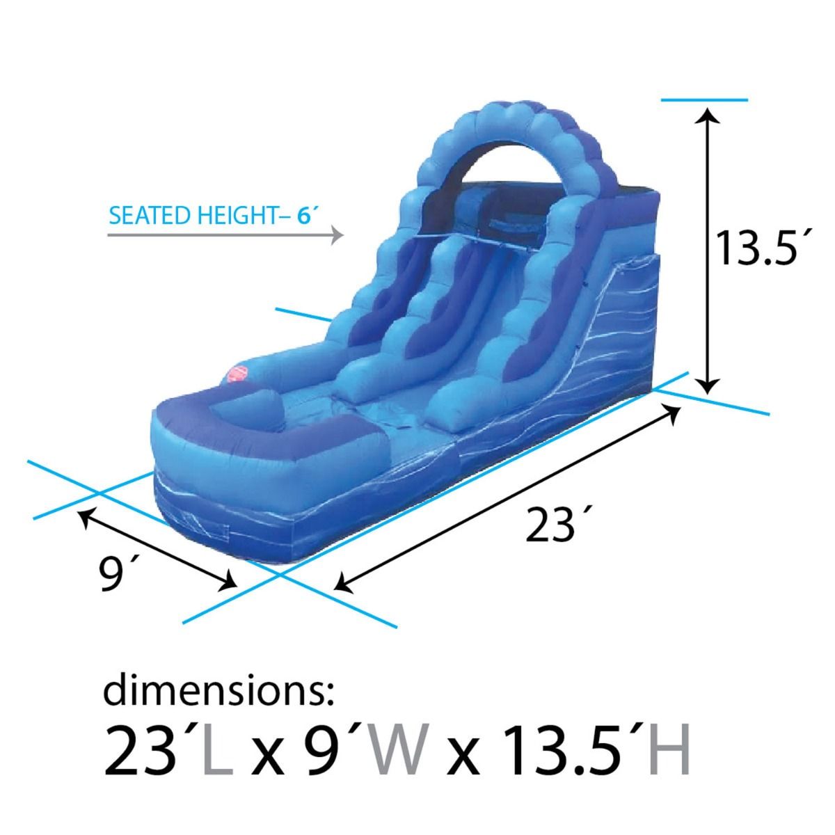 BIG Blue 13ft Water Slide Bounce House Hire + Yard Greetings in