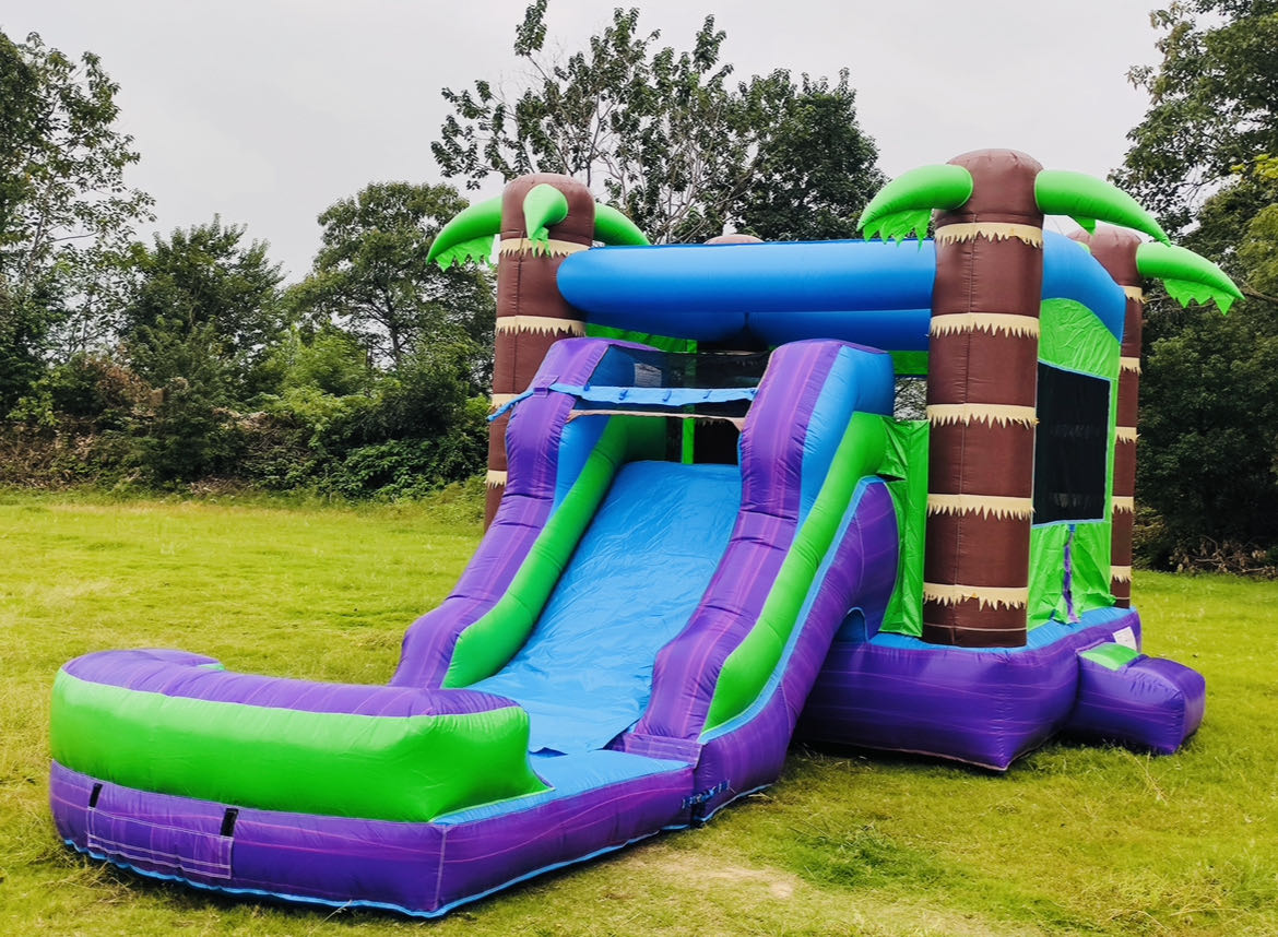 Tropical Deluxe Combo Wet Bounce House and Waterslide Rentals in Gray