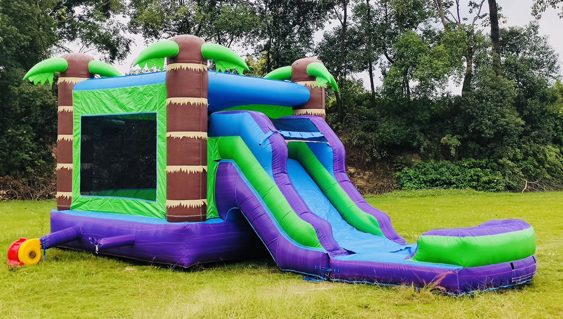 Tropical Deluxe Combo Wet Bounce House and Waterslide Rentals in Gray