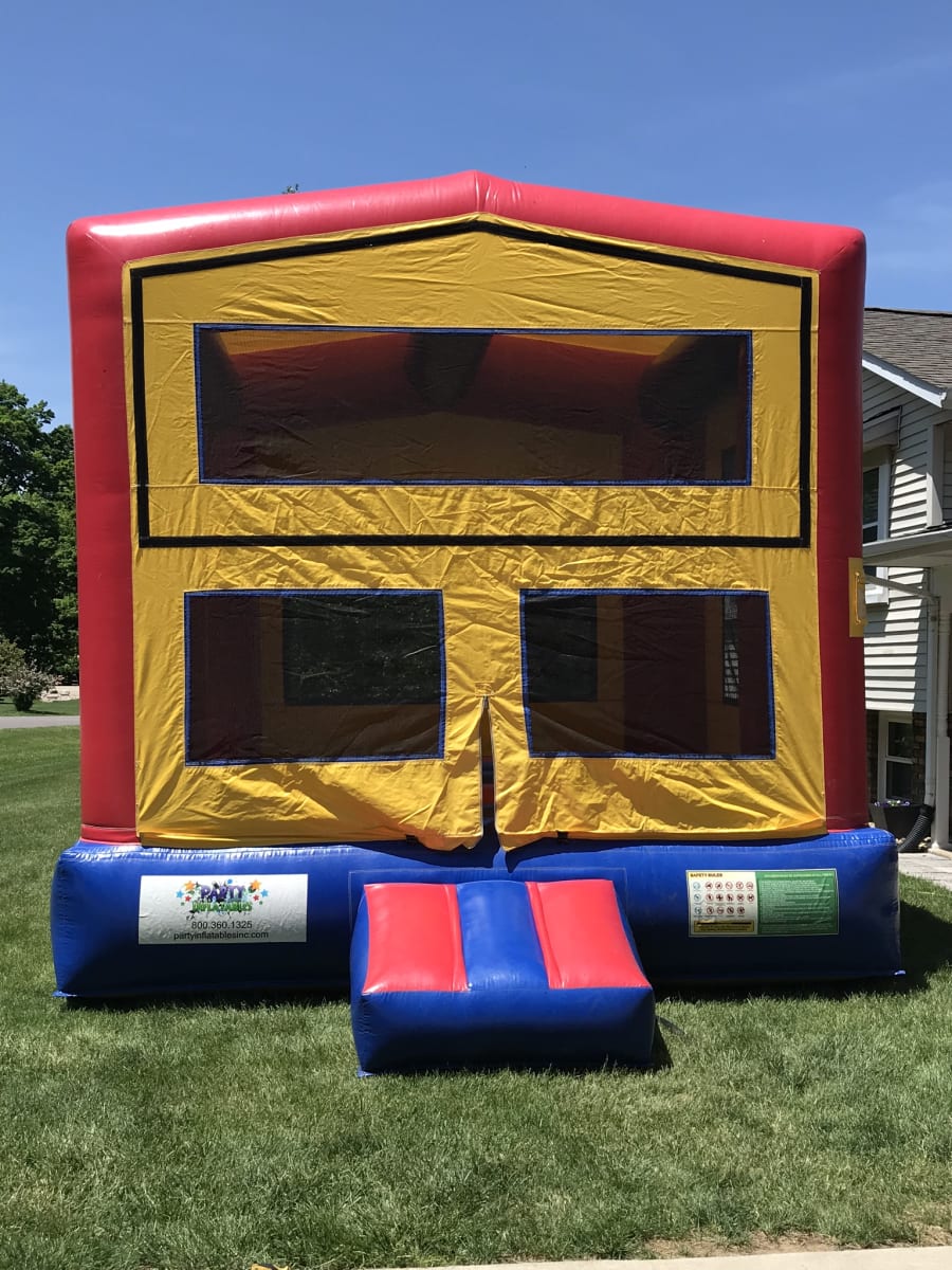 *PACKAGE* 18ft Dual Rainbow Slide DRY and Blue/Yellow Standard Bounce