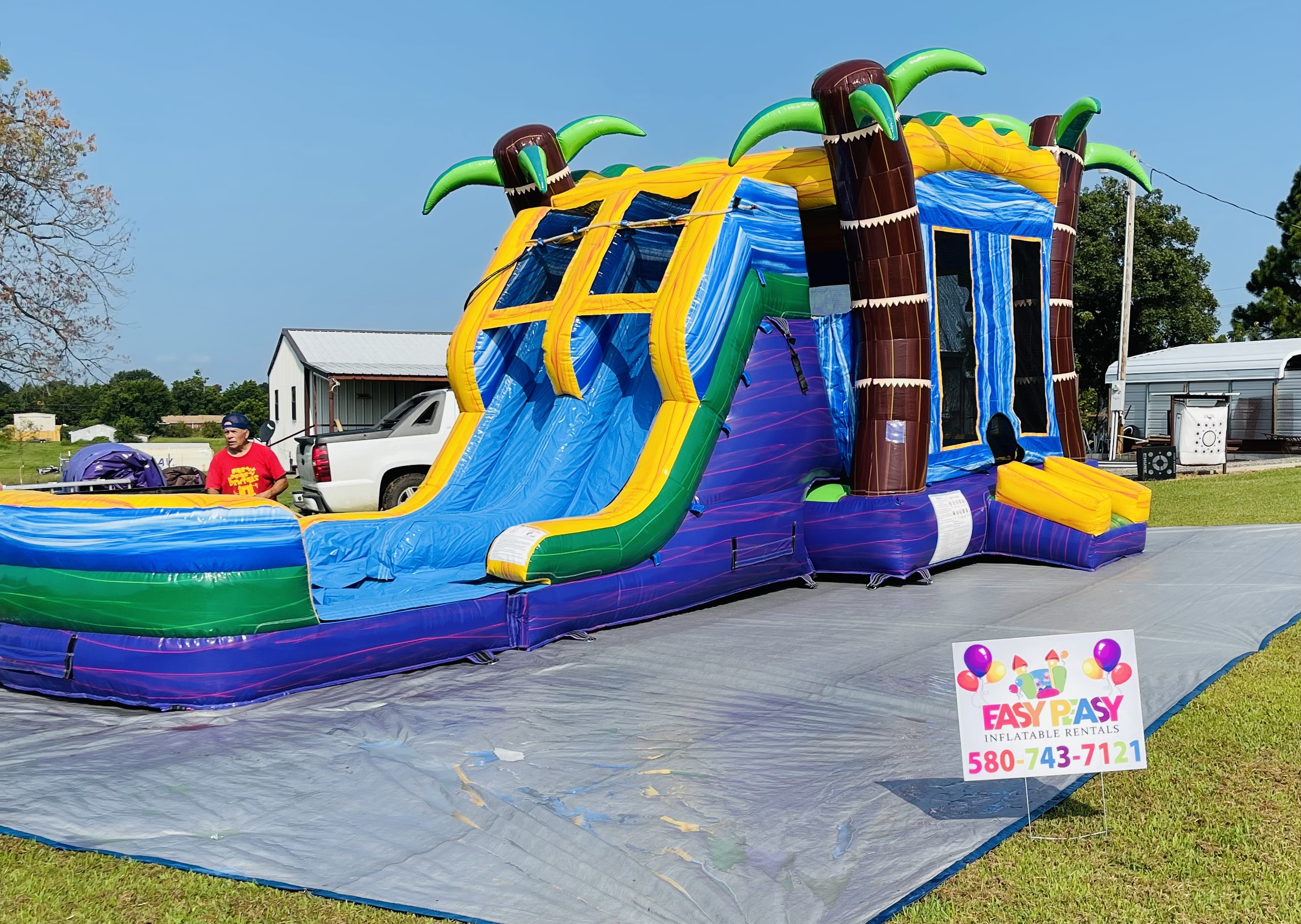 Mardi Gras Twin bounce house/waterslide MEGA combo💜💛💚 - Hire in Ft.  Towson, Broken Bow, Wright City, Ringold, Soper, Boswell, Lane | Easy Peasy Inflatable  Rentals