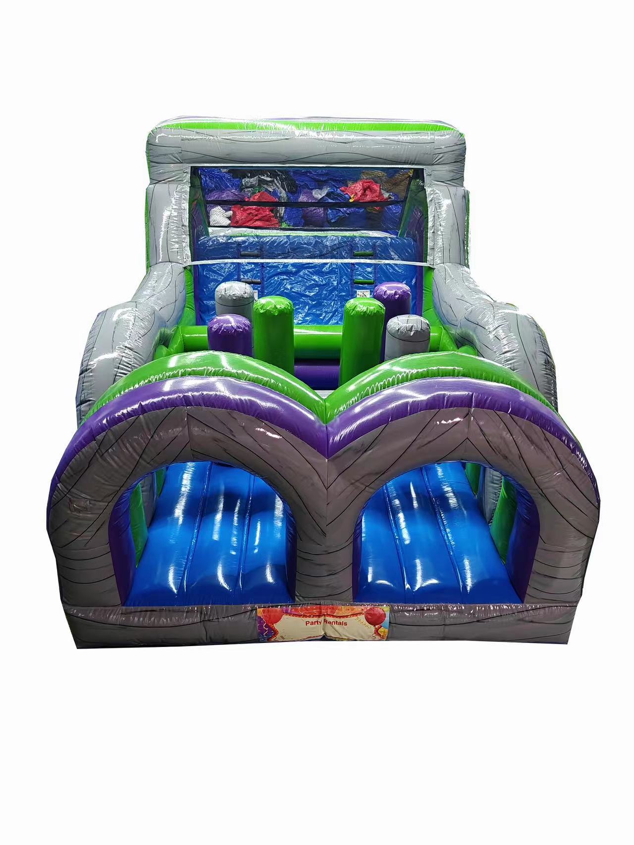 30' Obstacle Course Tunnels, Pop Ups, Logs, Climbing Wall & Water Slide