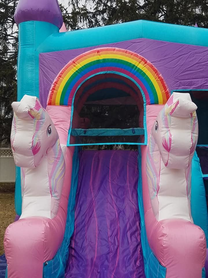 Unicorn Magical Glitter Castle Water Slide Bounce House Combo For Rent