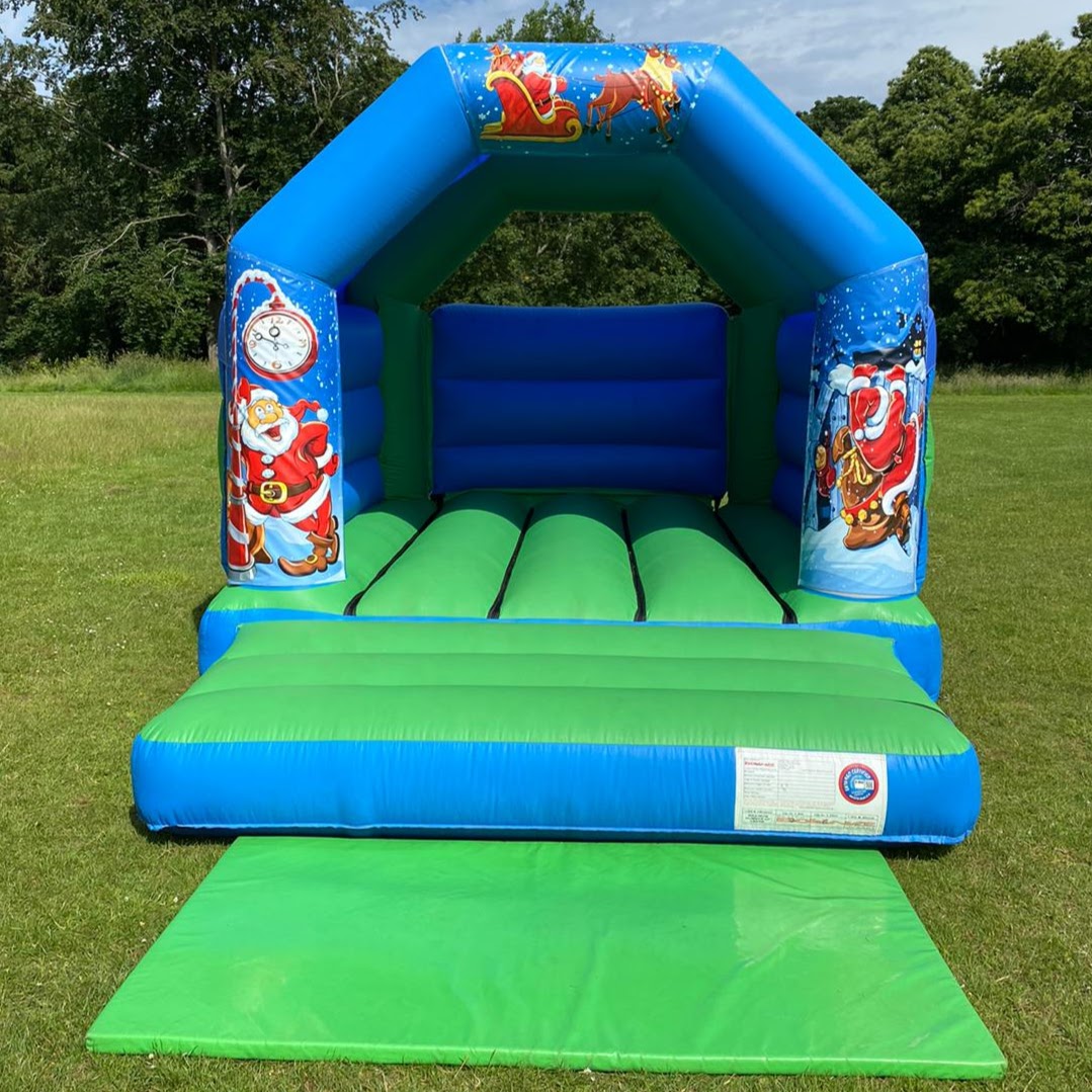 Santa Claus Blue + Green Bouncy Castle - Inflatable, Bouncy Castle 