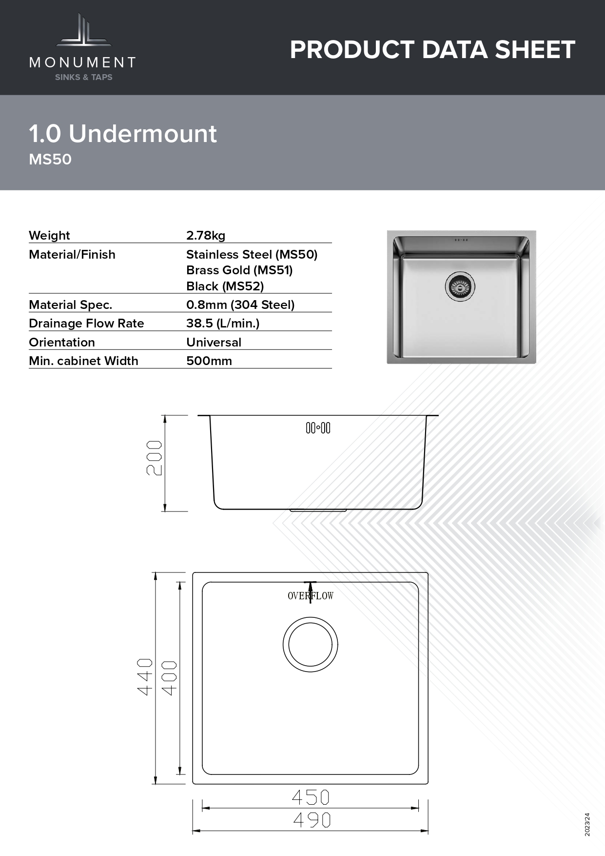 MS50 1.0 Undermount Sink Stainless Steel Best Sinks and Taps service