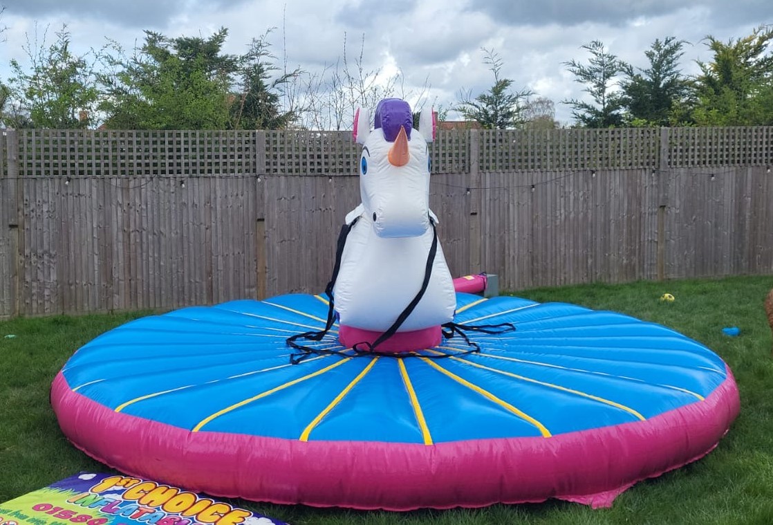 Unicorn Rodeo Ride Rodeo Pull Unicorn themed Inflatable Game 16ft Diameter - Bouncy Castle ...