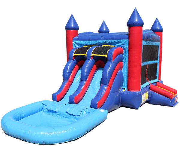 Red and Blue Combo with 2 Slides and Pool Best Inflatable and Bounce House Hire service in