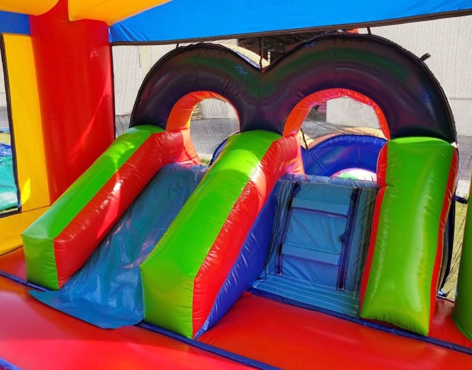 Kids Modern Rainbow Slide Bounce House Combo Hire in Atlanta, Austell