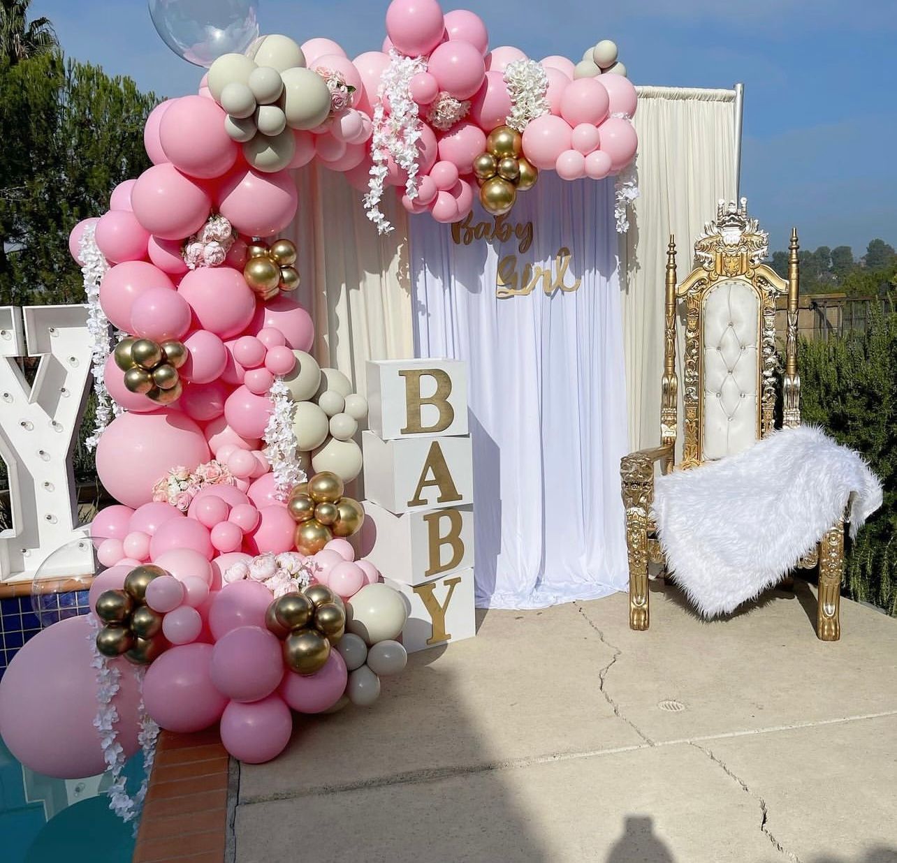 Full Setup 8x8 Baby Shower Backdrop w/balloons Best Event Rentals
