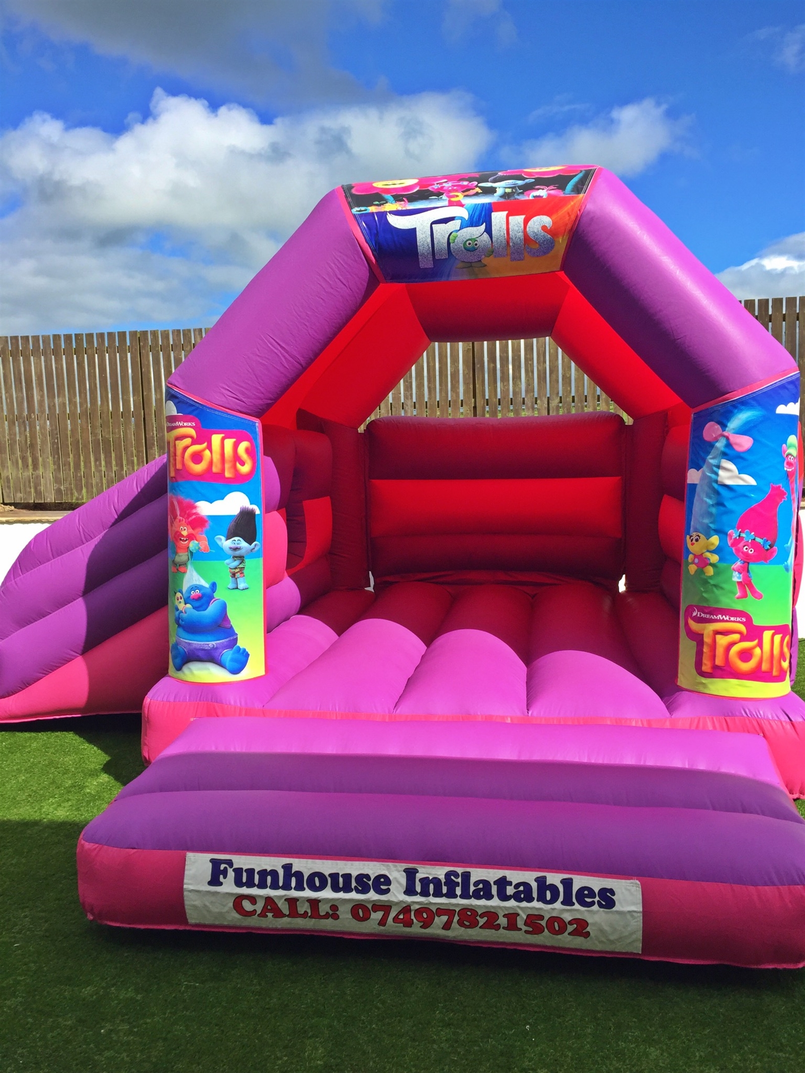 Trolls Combo Slide Bouncy Castle (Pink) Bouncy Castle Hire in