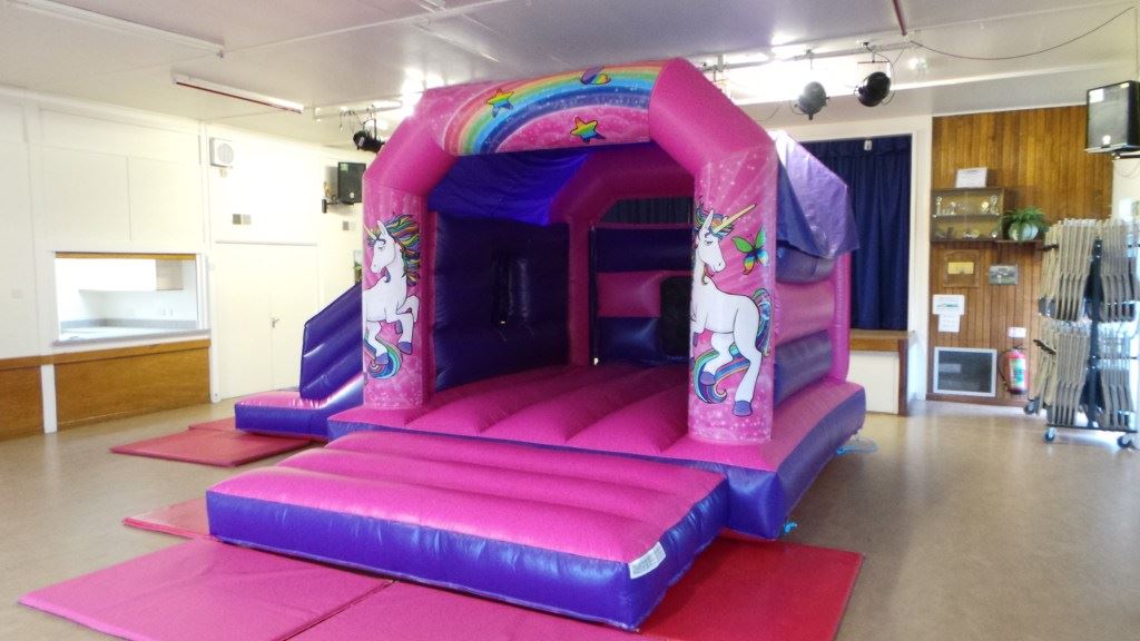 pink and purple bouncy castle