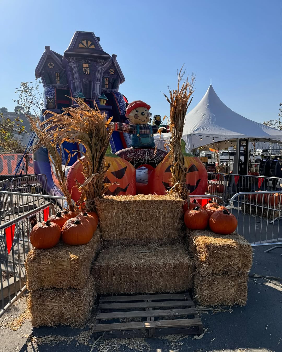 Trackless train rental set up at a large outdoor community event