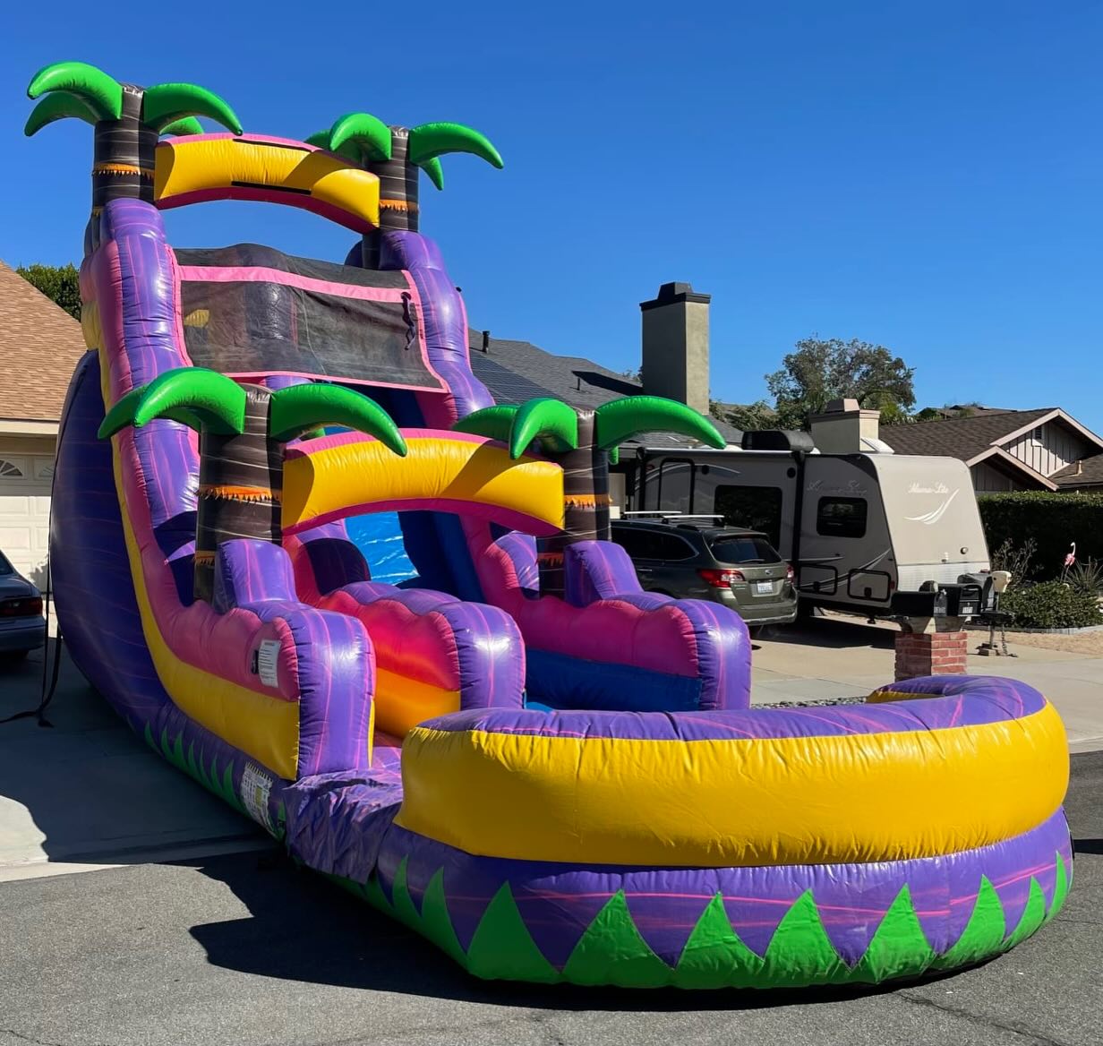 Colorful bounce house rental ready for an Eastvale backyard birthday party