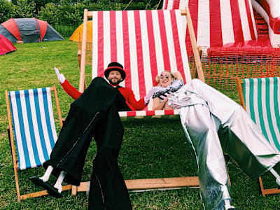 Oversized striped giant deck chair at a fun day