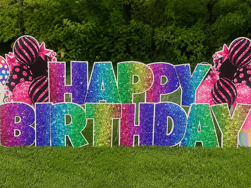 Premium Rainbow Glitter Birthday yard card display