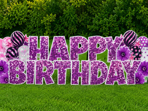 Premium Purple Glitter Birthday yard card display