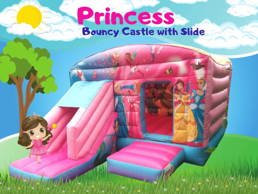 Princess Frozen Bouncy Castle with Slide - Bouncy Castle Hire in Guildford, Woking, Aldershot, Godalming, Camberley, Surrey