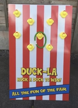 Fairground Bouncy Castle Village Fair 2 X HOOK A DUCK Signs 