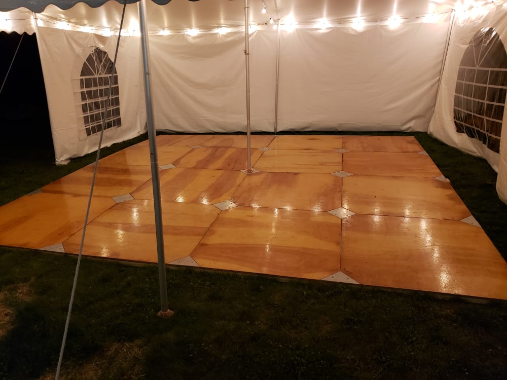 Party tent outlet with floor