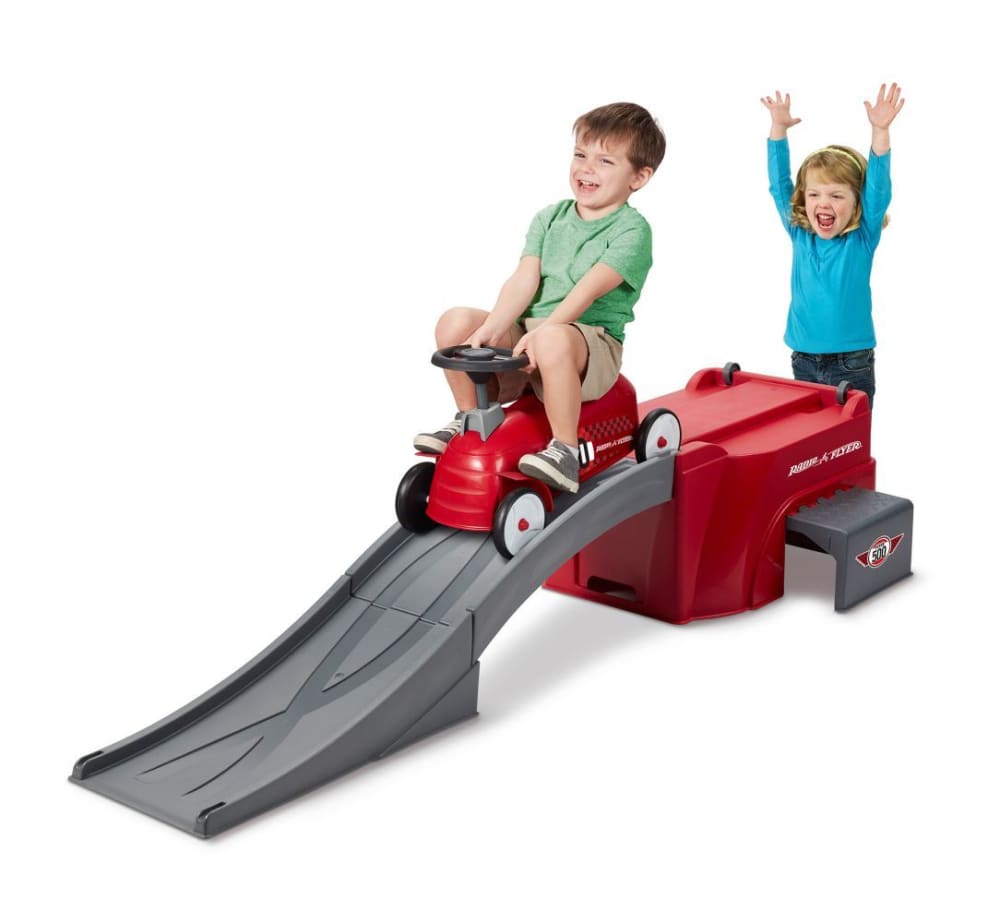 Ride on shop car slide