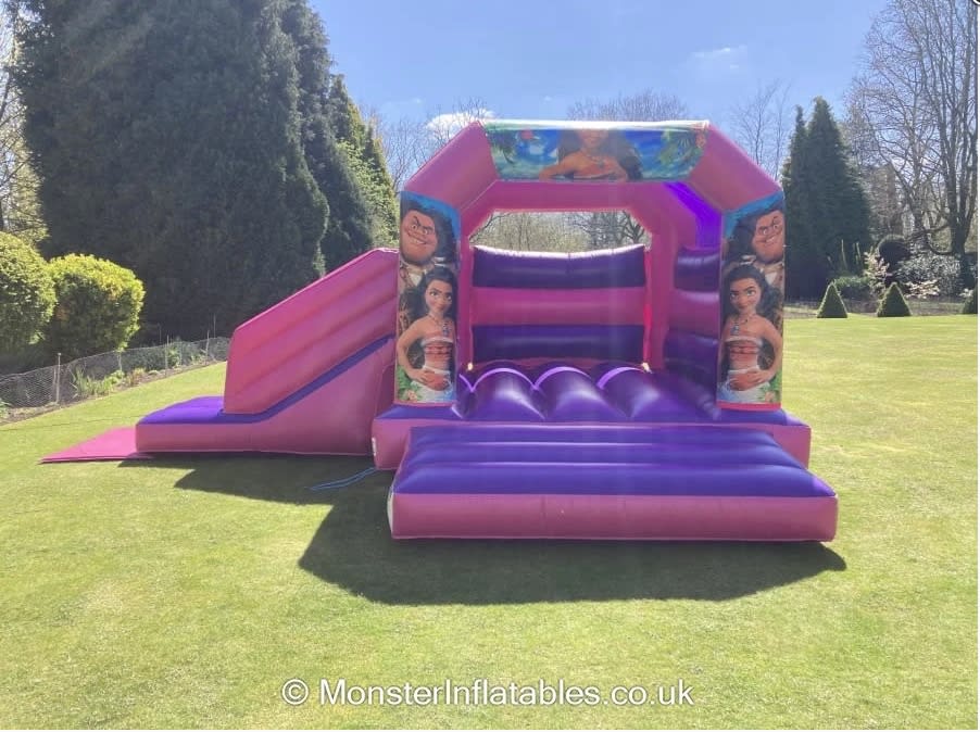 Moana Bounce And Side Slide Bouncy Castle 18x15 Pink Bouncy Castle Soft Play Hire In Chelmsford Maldon Southend Rayleigh Billericay Brentwood Braintree