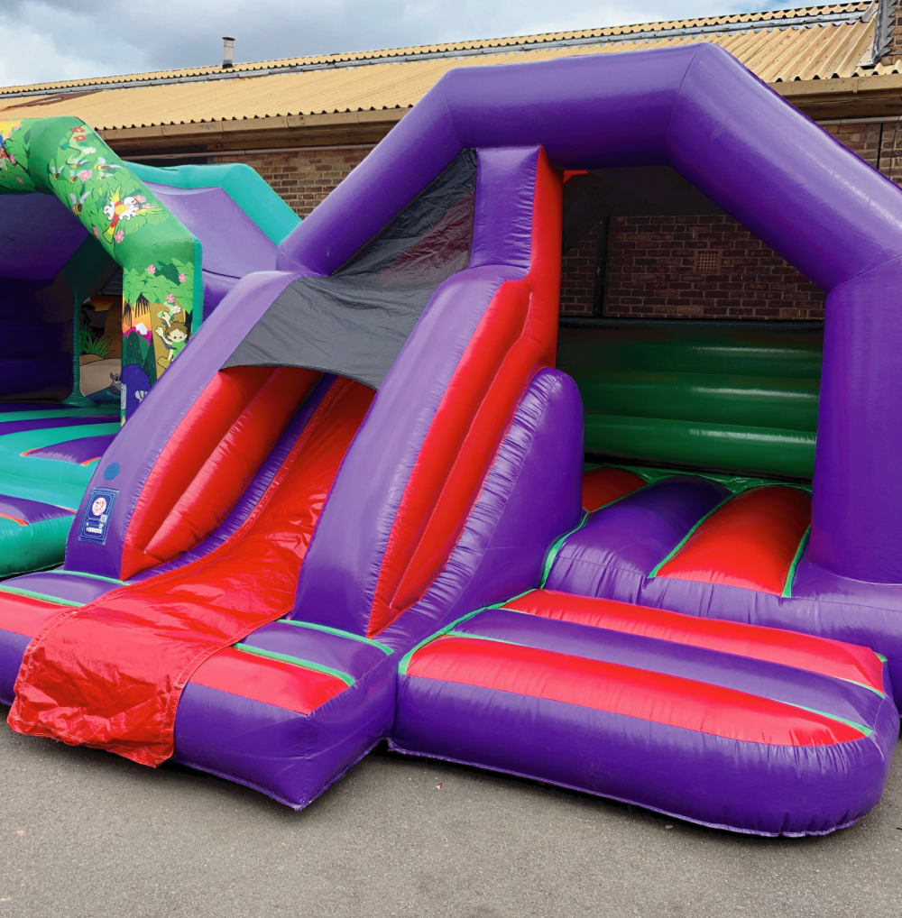 Multi Coloured Themed Bouncy Castle Slide Combo 12ft (W) x 15ft (L) - North  East Mobile DJ Disco Hire in Hartlepool, Middlesbrough, Darlington, Durham,  Stockton-on-Tees, Sunderland