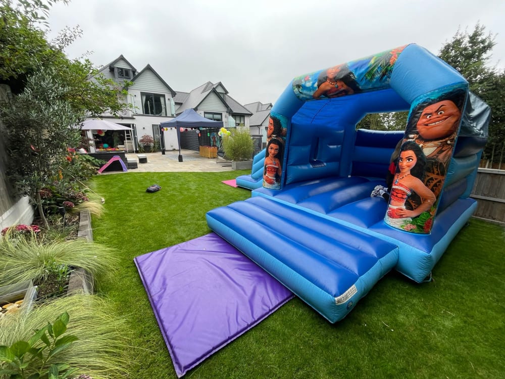 Moana Bounce And Side Slide Bouncy Castle 18x15 Blue Bouncy Castle Soft Play Hire In Chelmsford Maldon Southend Rayleigh Billericay Brentwood Braintree