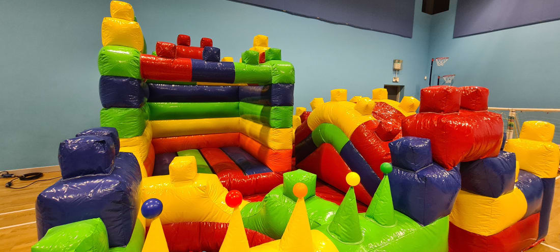 Building blocks style Inflatable Playpark Bouncy Castle Hire in Bishops Stortford Great Dunmow Little Dunmow Braintree Stansted Chelmsford Evo Inflatables