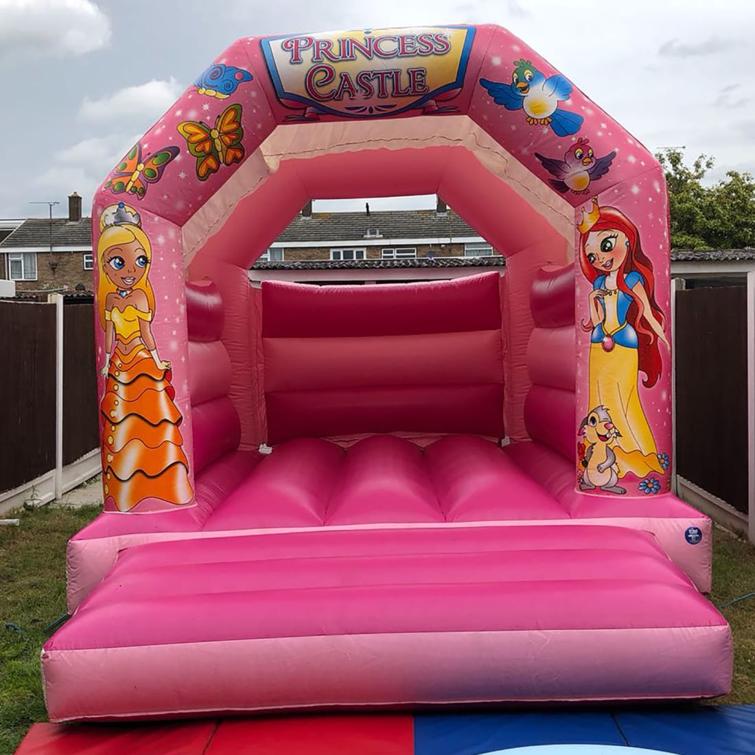 Pink princess bouncy sales castle